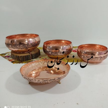 سرویس پذیرایی مسی مدل کاسه‌ای گل برجسته نانو